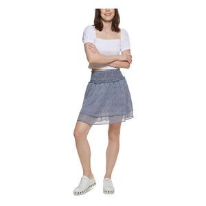 DKNY JEANS Womens White Ruffled Sheer Lined Above The Knee A-Line Skirt XS